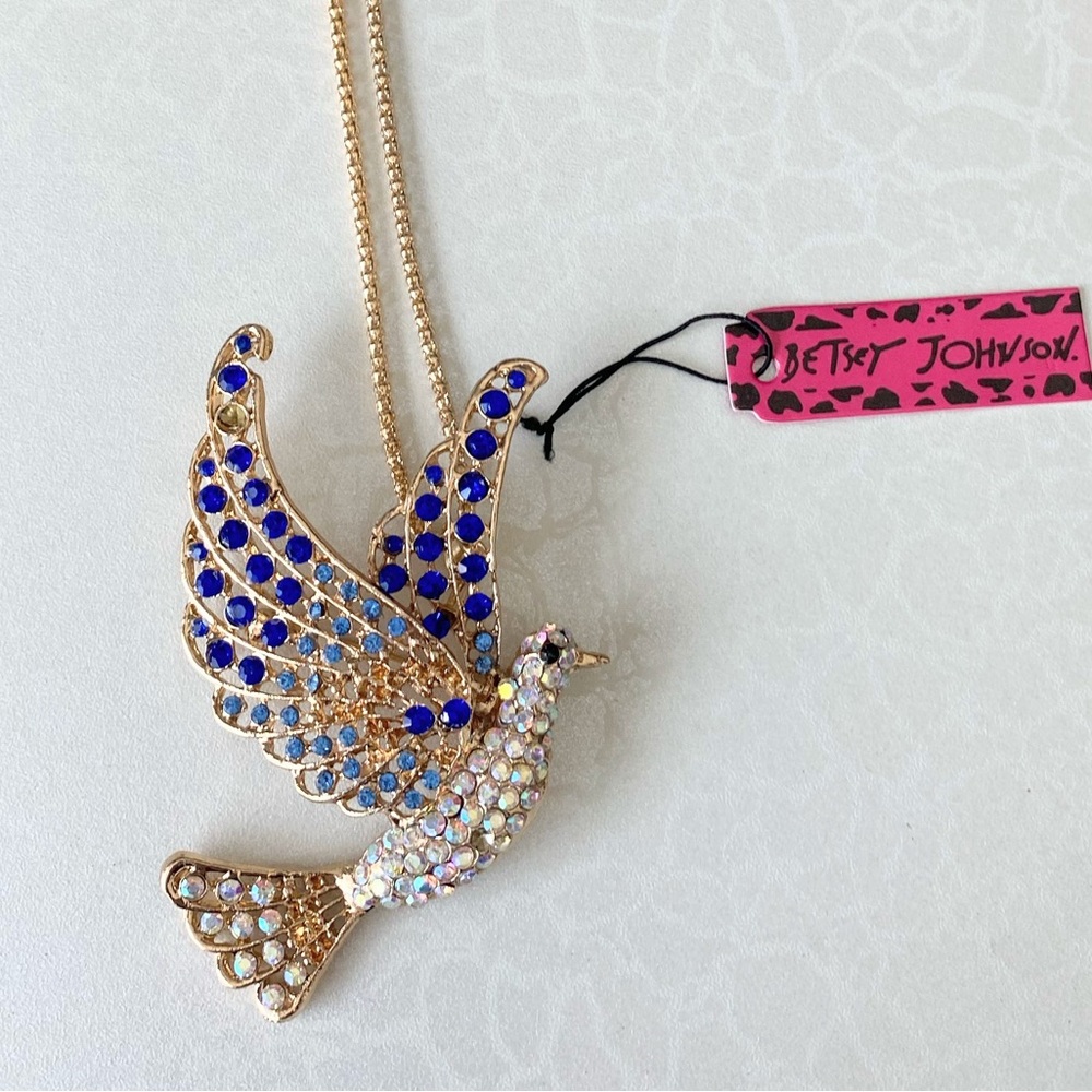 Betsey Johnson Blue and Gold Bird Pendant Necklace